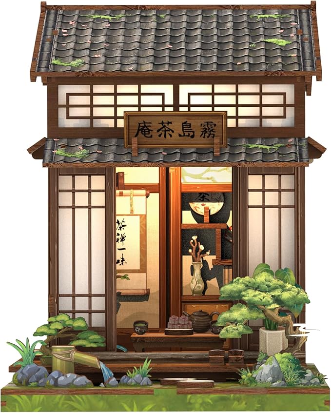 Cutefun Book Nook Kit - DIY Miniature House Kit for Adults, Teens and Beginners, Japanese Tea Room Booknook Tiny House Bookshelf Decor 3D Wooden Puzzles, Gifts for Friends and Family (Tea House)