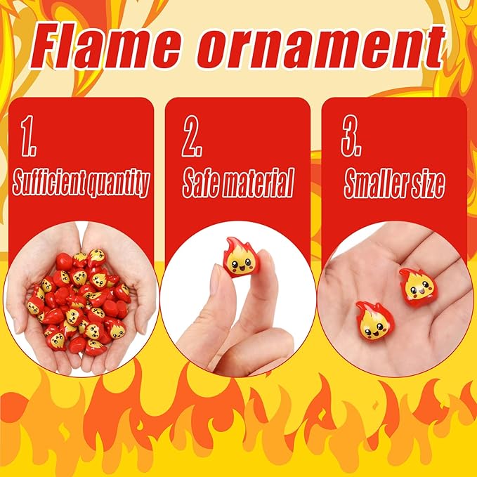 Soaoo 100 Pcs Mini Resin Miniature Cute Fake Figurines Ornament for Tiny Model Landscape Gifts DIY Crafts Small Town Accessories Micro Campfire Scene Garden Christmas Home Decoration (Fire)