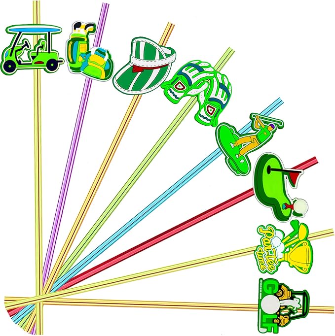 MEAXUR 24pcs Golf Themed Straight Reusable Straws for Golf Party Favor Gift Bags,Daily Drinking Straws,Birthday Party,Class Reunions,Sports Golf Party Supplies,With 2 Cleaning Brushes.(6color)