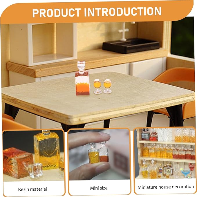 Nicedeal Miniature Bottles, Realistic Dollhouse Whiskey Bottle, Mini Alcohol Bottles, Resin Mini Wine Bottles with 2 Cups Decorative 1 12 Scale Dollhouse Accessories