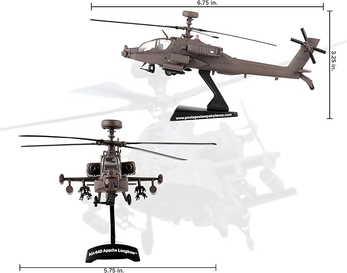 Daron Postage Stamp Boeing AH-64D Apache Longbow 1/100 Scale Diecast Display Model with Stand,Medium