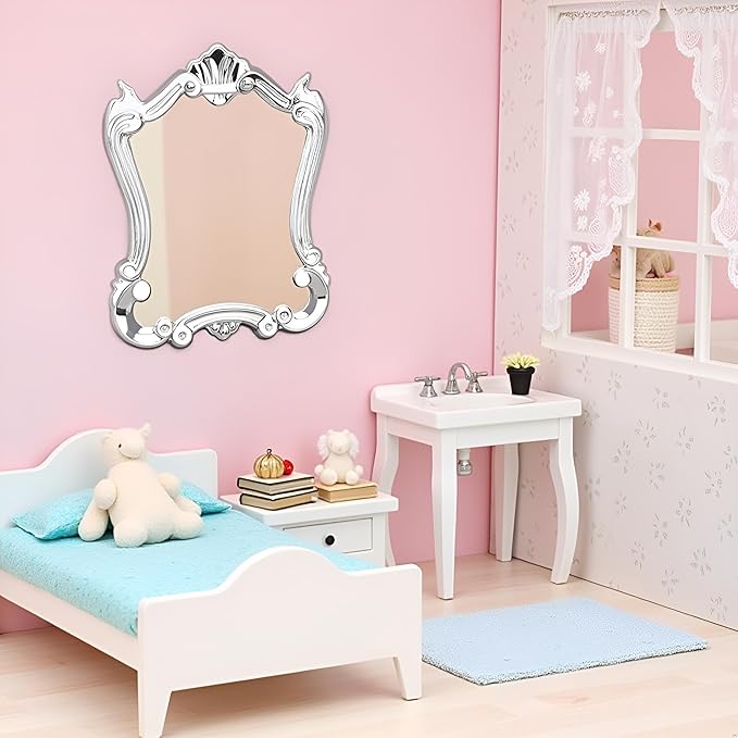 Silver 1/12 Miniature Wall Mirror Dollhouses Decoration Accessories, Dollhouses Mirror，Dollhouse DIY Accessories，Dollhouse Decor
