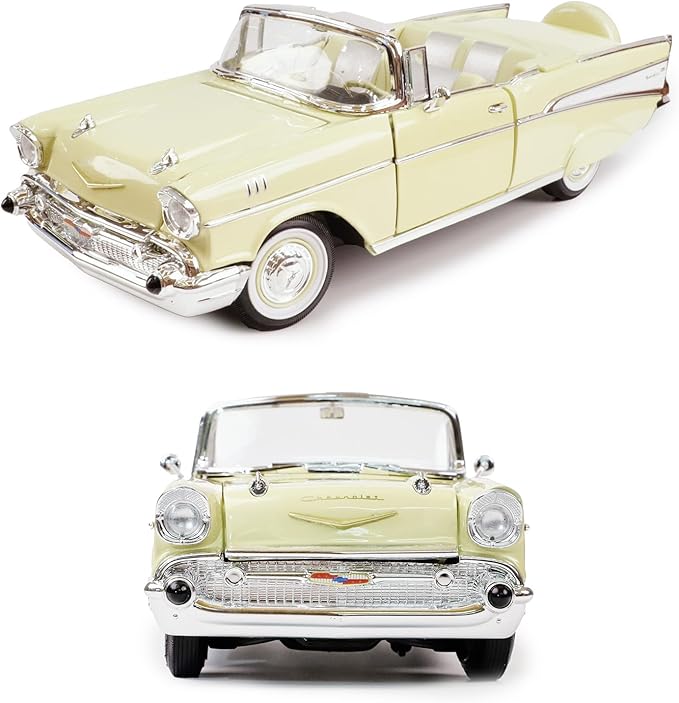 1957 Chevrolet Bel Air 1:18 Diecast - Ramjet 283 Fuel Injection, 50s Car Culture Icon | Opening Doors, Steering Linkage, Sustainable Gift Box | Ages 14+,Yellow