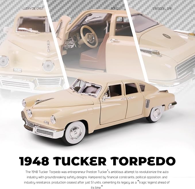1948 Tucker Torpedo 1/18 Scale Die-Cast Metal Model Premium Classic Vintage Alloy Collection Cars with Display Case, for Kids Men and Teens Dad 14+ Year