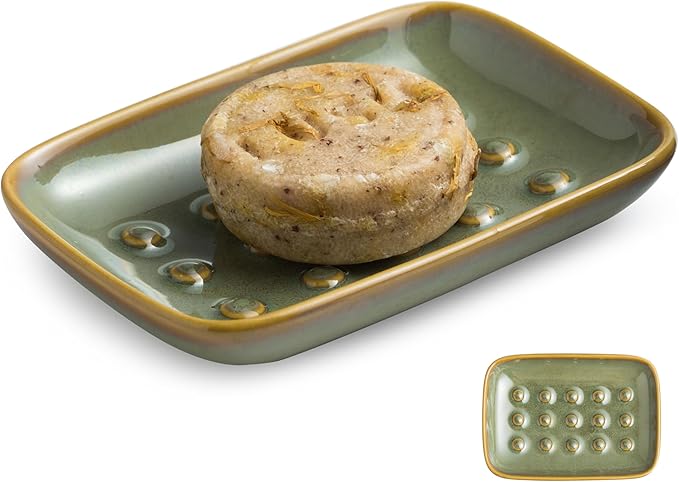 Soap Dish for Shower, Ceramic Soap Dish for Large Soap Bars, Non-Slip Soap Holder & Saver Tray with Floating Point Design for Bathroom, Shower, Kitchen Sink, Save Soap Loss