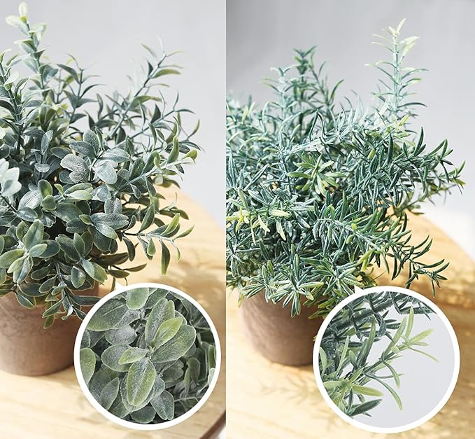 Fake Plants,3 Pack Small Artificial Plants Indoor Mini Potted Faux Plants For Home Decor,Eucalyptus Greenery Plastic Green Grass Fake Plants for Shelves Desk Bathroom Bedroom Farmhouse Shelf Decor