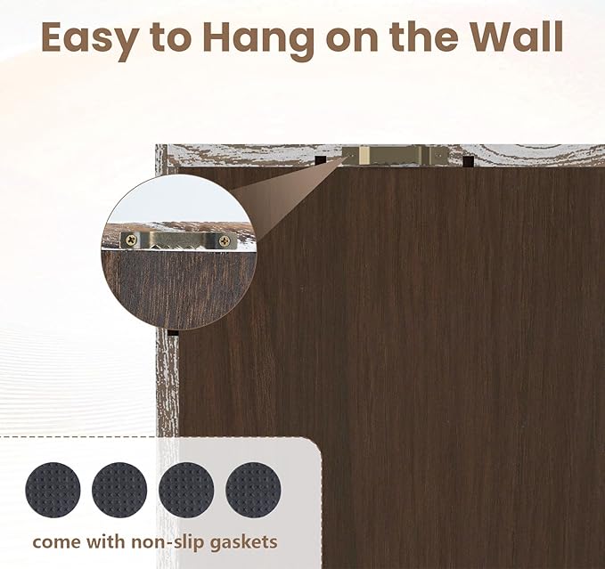 2 Pcs Shot Glass Display Case, 56 Slots Wall-Mounted Wood Shot Glass Holder, 25 x 18'' Rustic Brown Glasses Collection Shelf for Home and Bar Decor