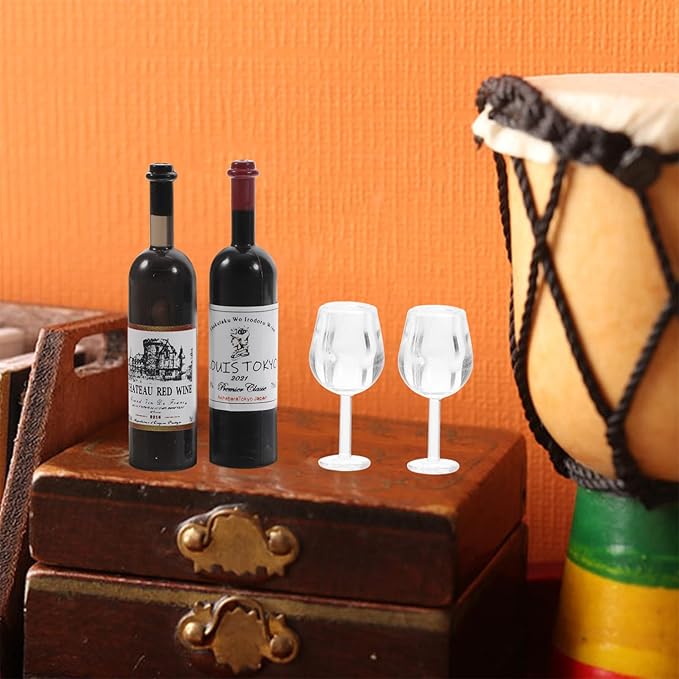 BESPORTBLE 1set Mini Wine Bottles and Glasses Ornaments Box Dollhouse Accessories for Decoration and Photography Realistic Miniature Wine Bottles and Glasses