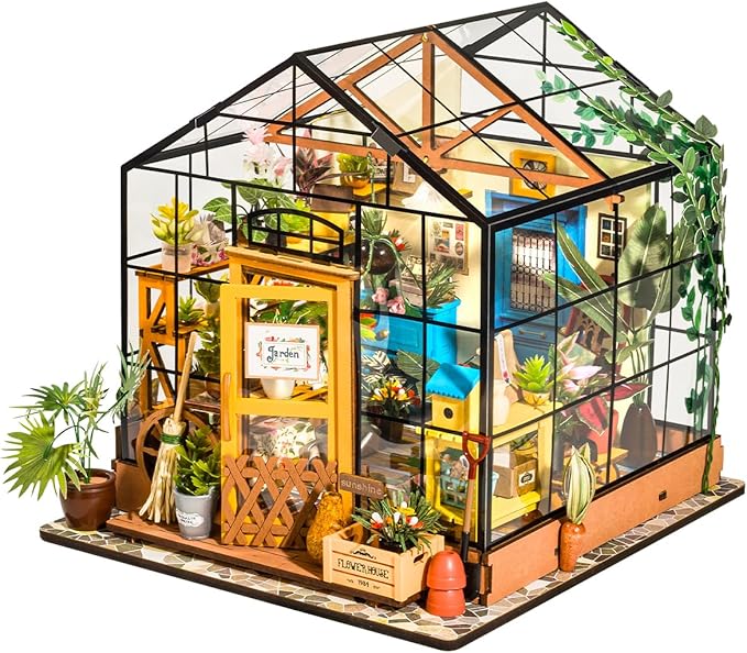 Rowood Miniature House Kit, DIY Miniature Greenhouse Dollhouse Kits for Adults, Mayberry Street Miniatures, Wooden Crafts for Adults, Gifts on Birthday Christmas - Cathy's Flower House