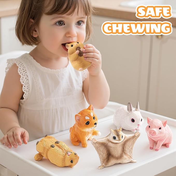 6PCS Animal Toys for Toddlers, Sensory Toys Cute Farm Animal Figures Pocket Pets Toys for Kids Includes Dog, Rabbit, Hamster, Pig Figurines Cake Toppers Birthday Gifts for Preschool Kids