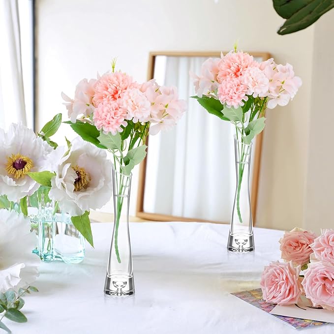 6 Pcs Glass Bud Vases for Centerpieces Maria Modern Clear Small Skinny Decorative Single Flower Bud Vase for Wedding Party Event Home Office Decoration(7.87 Inch,Transparent Color)