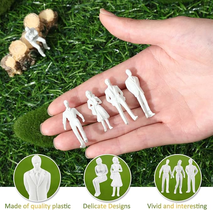 Namalu 100 Pcs, 1: 150 Scale White Unpainted Mini People Figures Miniature People for Model Trains Architectural Standing and Sitting Mini Diorama Figures for Architectural Project