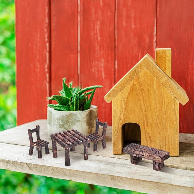 FAVOMOTO 10PCS Miniature Table and Chairs Set, Garden Furniture Ornaments Micro Landscape Decoration Fairy Garden Accessories for Dollhouses Home Decor