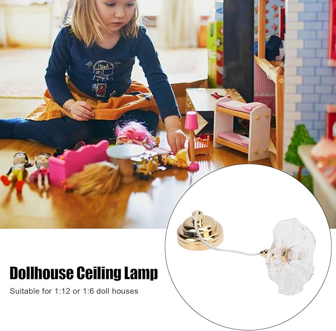 Dollhouse Chandelier, Miniature Chandelier Miniature Lamp Props Micro Decoration Scene Accessories Dollhouse Ceiling Lamp for Home Decor (Clear)