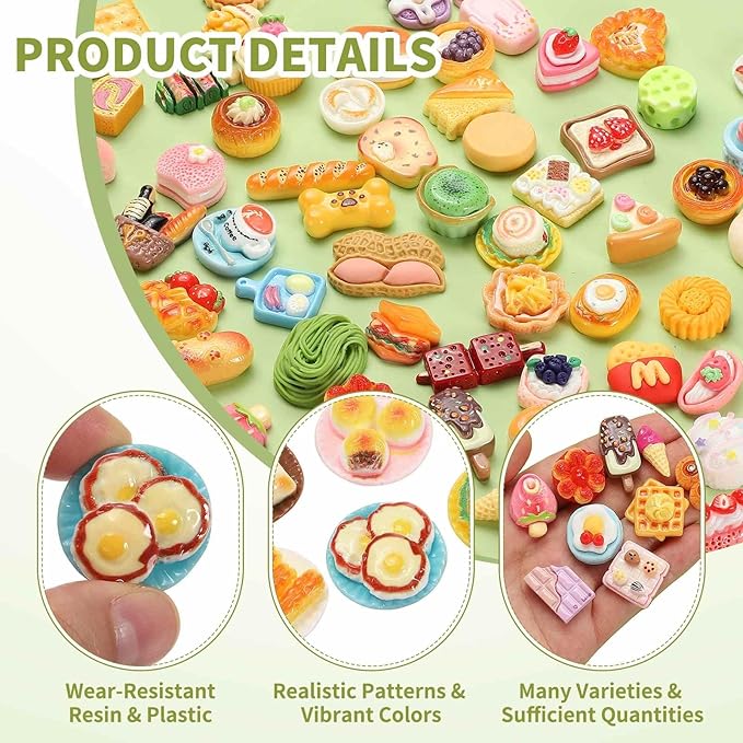 Dollhouse Miniature Food, Cute Mixed Breakfast Figures Toys Mini Resin Foods Trinkets for Pretend Play Kitchen Cooking Game & Doll House Decor (Mixing Colors, 20pcs)