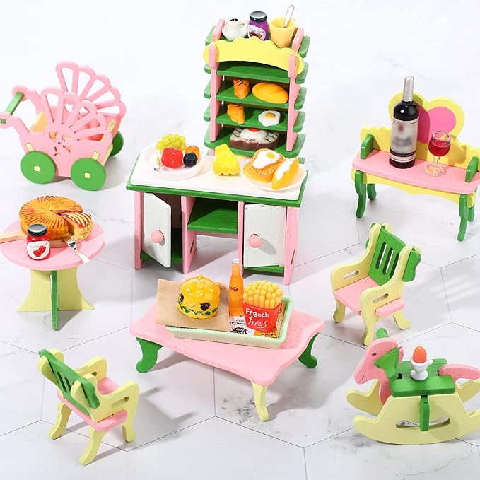 38 Pcs Miniature Food Toy Miniature Doll House Accessories Miniatures Play Sets Small Doll Food Dollhouse Foods, Hamburger Fries Soda Milk Juice Fast Foods Set for Pretend Kitchen(Novel Style)