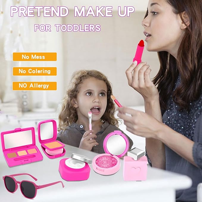 Pretend Makeup Kit for Girls - Realistic Toy Cosmetic Set with Sunglasses, Lipstick & Eyeshadow | Non-Toxic Fake Play Makeup for Kids Dress Up & Role Play for Ages 3-8