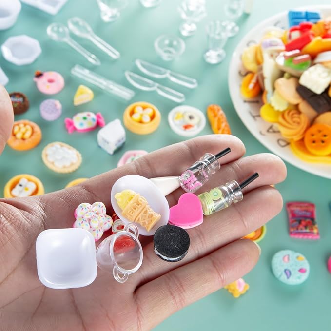 200Pcs Dollhouse Miniature Food Drinks Bottle Cooking Toys Kitchen Accessories Mini Play Fake Resin Pretend Game Party Tableware Bread Cake Ice Cream 1/12 Doll House Landscape