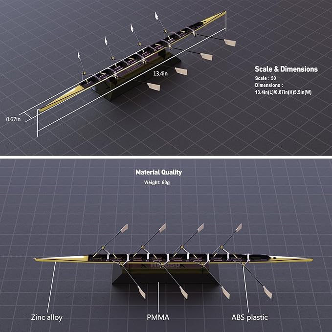 Little Yellow Boat Rowing 8+ Scale Model 1:50 - Alloy Collectible, Realistic Simulation for Home Office Decor, for Rowing Enthusiasts, Club & Regatta Souvenir