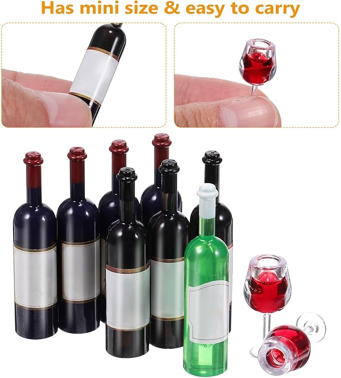 NOLITOY 18pcs Mini Wine Bottles Set: 1:12 Scale Dollhouse Miniature Red Wine with Glasses Drink Cups for Decoration Accessories
