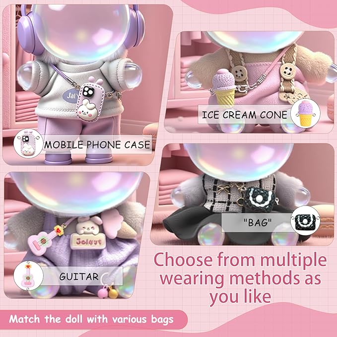 VPDSLABUBU Accessories for 3.9-6.7 Inch (10-17cm) Dolls, There are 7 Miniature Accessories, Including a Cake, ice Cream, Guitar, Bag, Popcorn, a Bell, and a Mobile Phone Model,Meet Your DIY Needs