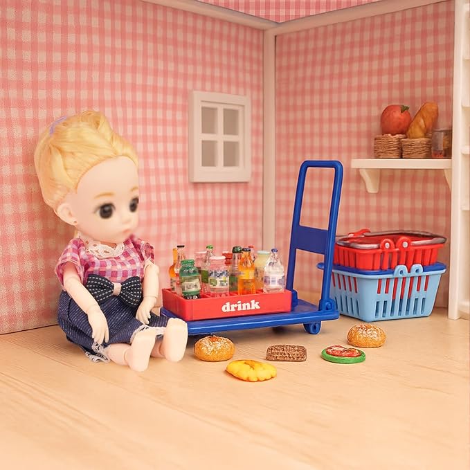 100 Pcs Miniature Food Set & Drink Bottles Realistic Resin Dollhouse Accessories 1:12 Scale Mini Food Kit for Kids Play, Collectors, Miniature Scene Kitchen Game Party Cake Bread Dessert