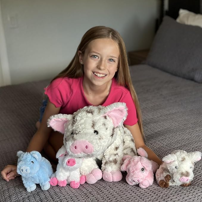 5Pcs Spotted Pig Stuffed Animal, 16“ Mommy Pig Plush with 4 Soft Cuddly Baby Pig Plushies in Mother Pig's Belly, Farm Animal Chirstmas Birthday Gift for Girls Boys Kids, Baby Shower Decor