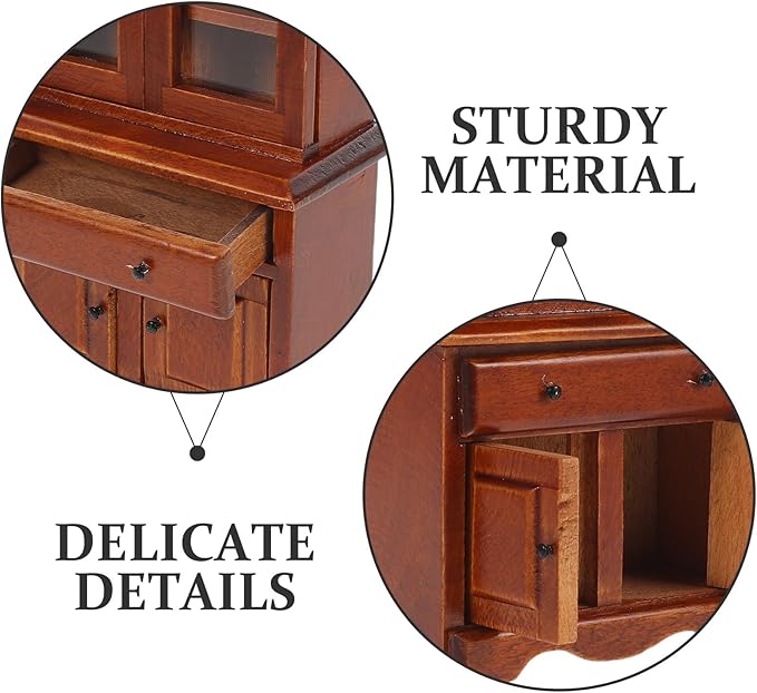 Toyvian 1 12 Miniature Dollhouse Furniture Cabinet Wooden Bookshelf with Drawer for Dollhouse Bedroom and Living Room D Cor Accessories