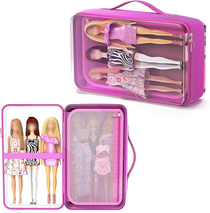 LININYHAO Carrying Case Compatible with Barbie Dolls 12-Inch,Case to Hold Dolls and Clothes, Much Pocket for Doll’s Clothes, Accessories, Fits 6 Dolls & Accessories,Bag Only (5-transparent)