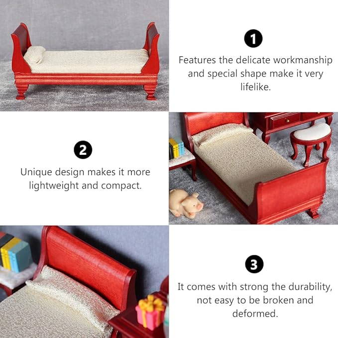 COHEALI Mini House Single Bed Dollhouse Furniture 1 12 Scale Wooden Miniature Bed Accessory for Dollhouse Decoration