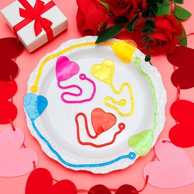 24PCS Sticky Hands Toys for Kids, Stretchy Goodie Bag Stuffers Toy for Party Favor Supplies, Sticky Toys for Boys Girls Classroom Prizes (6 colors heart)