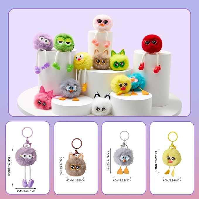 12 PCs Kids Keychains - Keychain Cute for Birthday Goodie Bags Keychain Valentines Day Gifts for Kids Classroom Party Favors Pinata Toys Keyrings Classroom Prizes Elementary Child Bulk Items