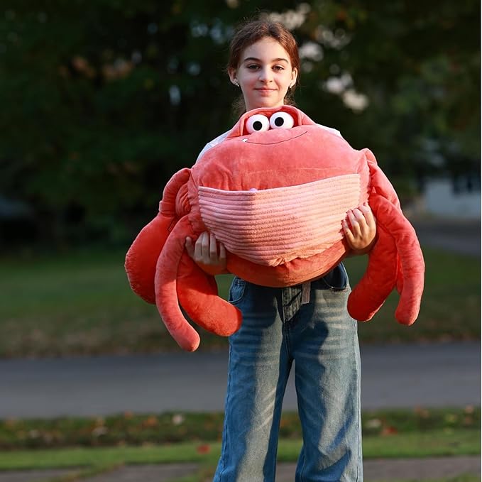 4Pcs Giant Crab Plush Toy Set, 43.3" Weighted Crab Stuffed Animal with 3 Small Cute Stuffed Sea Animal, Seahorse Starfish Clownfish Plushies Gift for Kids, Under The Ocean Party Favor, Red