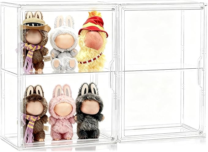 2-Tier Display Case for Labubu, Wall Mounted 14.17in Clear Acrylic Box with Shelf, Display Cabinet for Big into Energy, Exciting Macaron, Have a Seat, Coca-Cola Figures, Dustproof Showcase Organizer