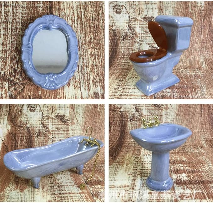 Dollhouse Furniture Miniature Bathroom Set Purple Bathroom Accessories 4PCS-1:12 Scale (Violet)