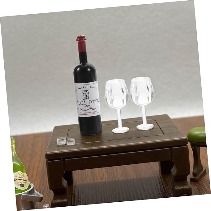 ORFOFE Scale Miniature Wine Bottle with Goblets Doll House Accessories Realistic Mini Decor for Creative Play and Photography Props