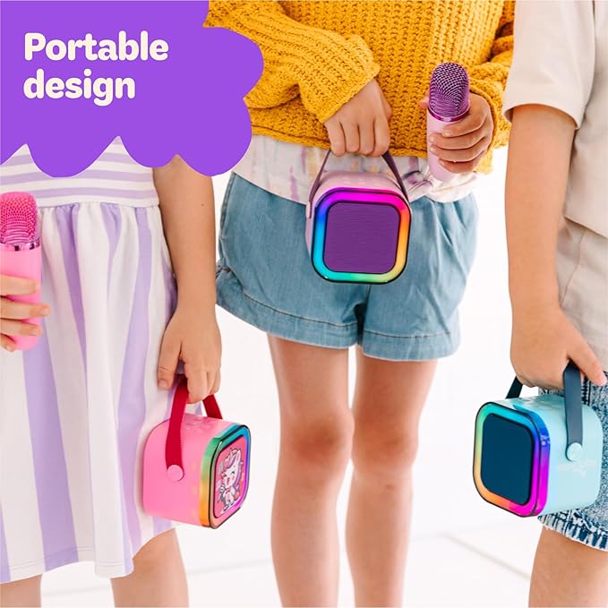 Move2Play, Mini Karaoke Machine for Kids | Built-in 20+ Songs | Bluetooth Speaker with Microphones | Voice Effects | Toddler Music Toy | Christmas Stocking Stuffer | Girls & Boys Age 2, 3, 4, 5, 6+