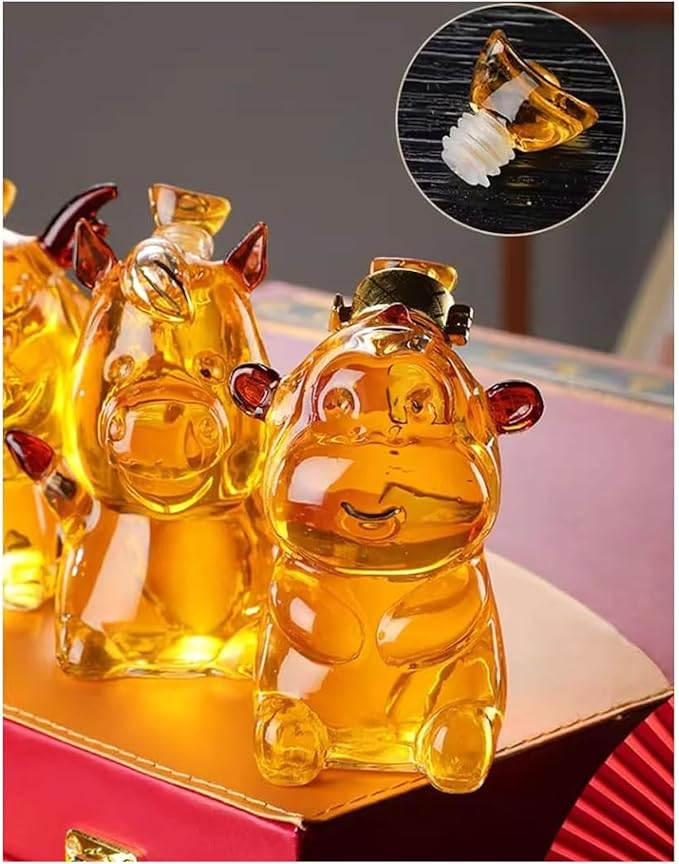 Chinese Zodiac Mini Whiskey Decanter Set of 12 with Stopper. Creative Animal Clear Glass Wine Bottle Miniature Liquor Dispenser for New Year (Size : 150ml x 12)
