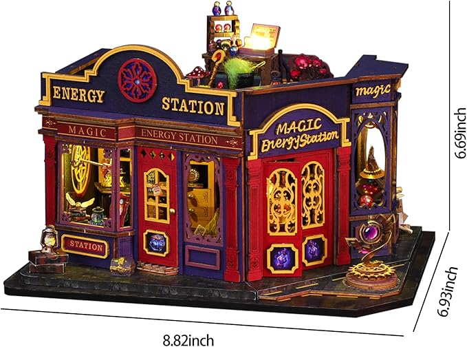 DIY Miniature House Kit: 3D Wooden Puzzle Miniature Kit with LED Light, Magic Station Tiny Model Mini House Building Kit for Adults Teens, Creative Gift Book Nook DIY Adults Craft Kits