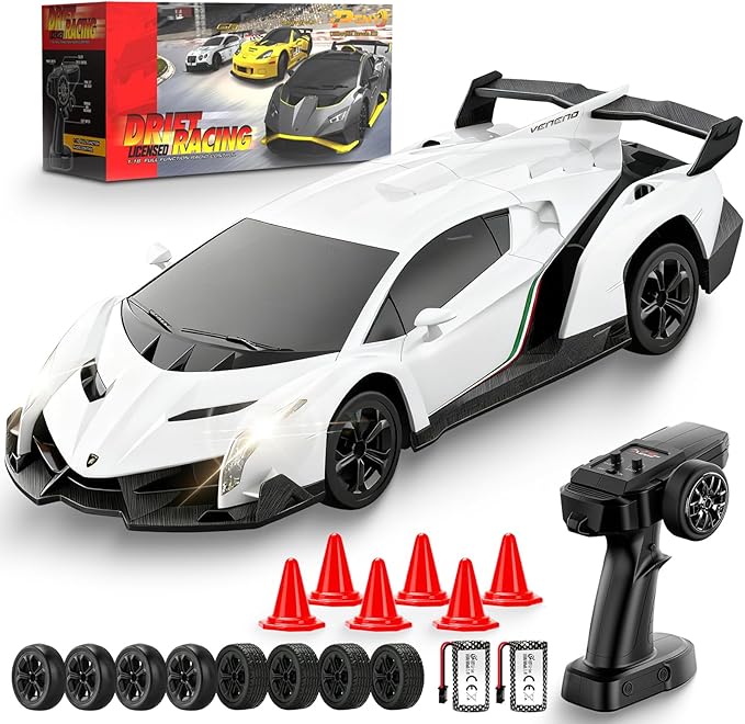Lamborghini Remote Control Car for Boys 3-7, 1:18 Scale Lambo Toy Car Official Licensed,RC Drift Car 20Km/h with LED Lights, 2.4GHz RC Cars for Adults Boys Girls 8-12 Birthday Gifts(White)