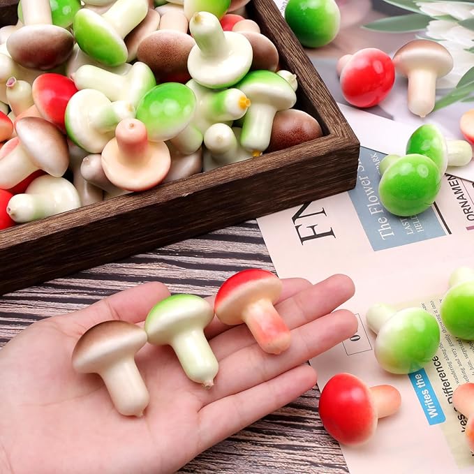 Gresorth 30pcs Mini Artificial Mushroom Decoration Fake Vegetable Ornament Lifelike Faux Fruit Model for Home Kitchen Party