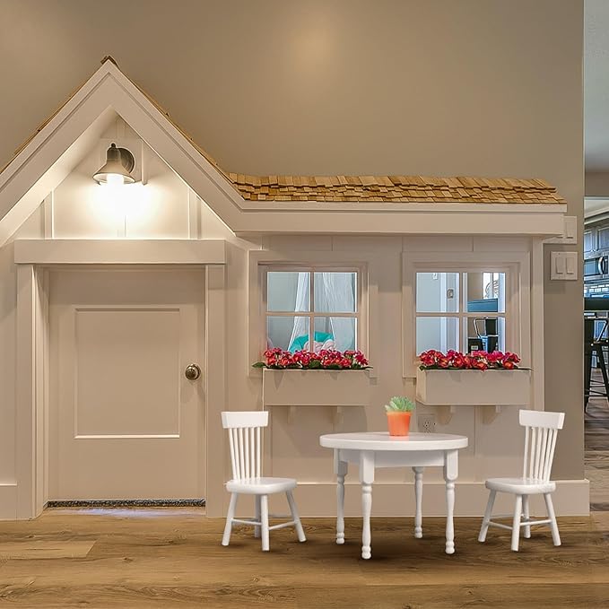 Vaguelly 1 Set Dollhouse Dining Table and 2 Chairs,1/12 Scale Miniature Table Chair Set,Wooden Dollhouse Kitchen Furnitures Miniature Chairs and