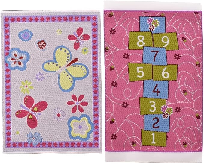 iLAND Miniature Dollhouse Accessories of Carpet for Dollhouse Furniture on 1/12 Scale and 3” - 12” Dolls, Woven Dollhouse Rugs 6” x 3.8” (2pcs Princess)