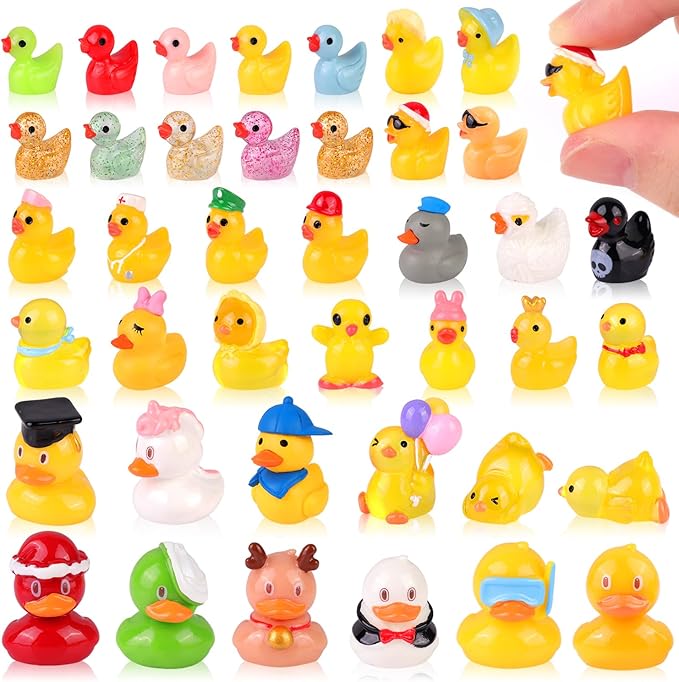 40PCS Mini Resin Animals Assorted Styles Cute Tiny Ducks,Miniature Duck Figures to Hide,Little Animal Bulk for Topper Desk Garden Dollhouse Landscape Aquarium Ornaments DIY Crafts & Decor