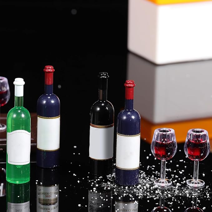 NOLITOY 18pcs Mini Wine Bottles Set: 1:12 Scale Dollhouse Miniature Red Wine with Glasses Drink Cups for Decoration Accessories