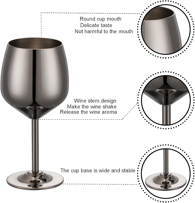 UNISWEET 2 oz Shot Glasses, Stainless Steel Shot Glasses, Mini Wine Glass Perfect for Tasting Brandy,Suitable for family dinner party, party supplies, bar tools, gifts(set of 2) (Black)