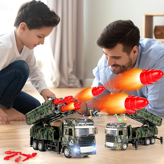 Army Toys for Boys, Military Toys with 8 Missiles, Army Truck Toy with Light & Sounds, Die-cast Vehicle, Military Vehicles Gift for 3 4 5 6 Year Old Boys