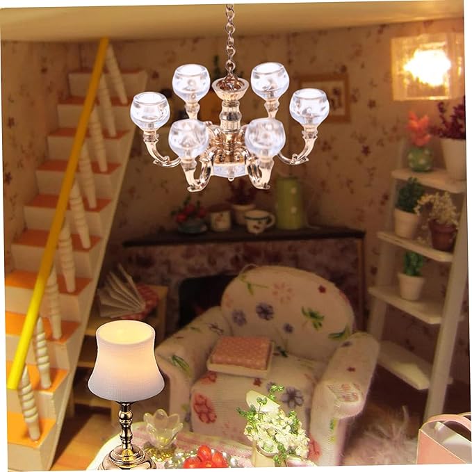 Dollhouse Chandelier, 1:12 Scale Vintage Dollhouse Lights, 2.5x3.4 Inch Alloy Mini Chandelier, DIY Miniature Doll House Accessories
