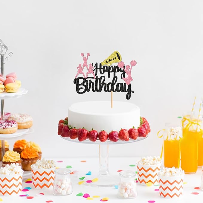 Cyodoos 1Pcs Cheerleading Cake Toppers Colorful Glitter Cheerleader Silhouette Toothpicks Gymnast Girl Cake Picks Decorations for Gym Theme Baby Shower Birthday Party Favors Supplies
