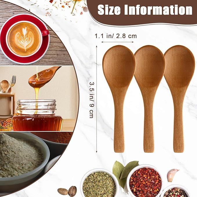 Boao 50 Pcs Small Wooden Spoons, 3.5'' L, Mini Wood Natural Tiny Spoons Wooden Little Teaspoons for Jars Sugar Creamer Honey Spices Salt Kitchen Supplies (Light Brown)